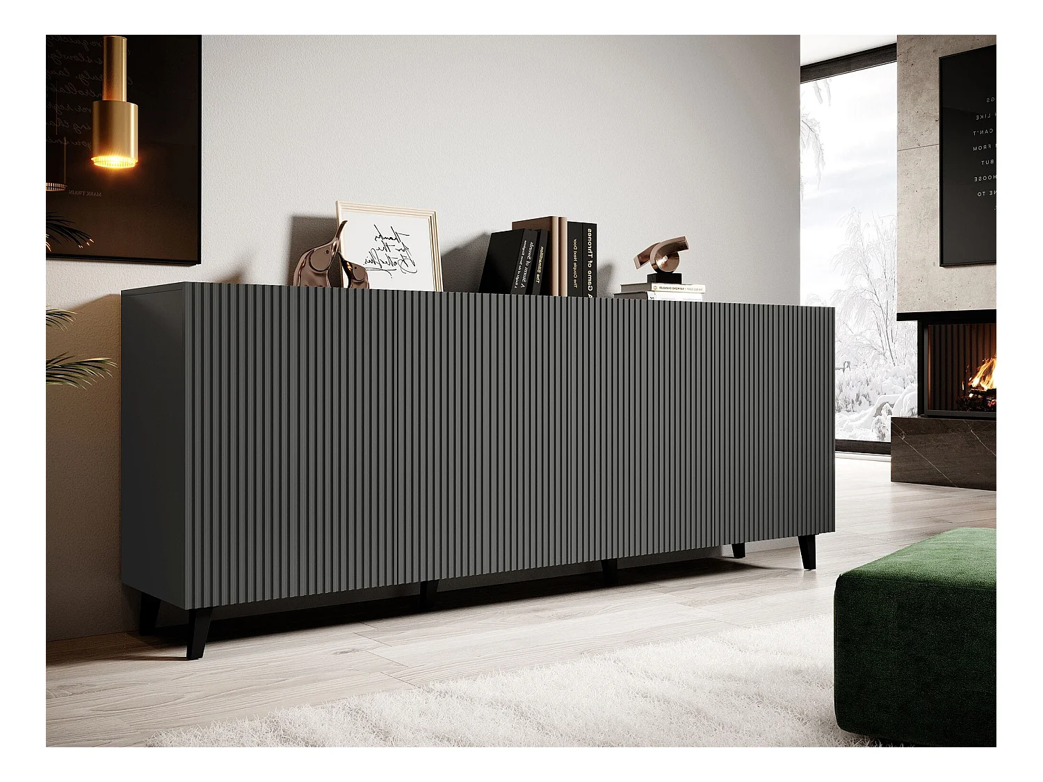 Buffet Remeta 100, Anthracite|Noir, 83x201cm, Le nombre de portes: 442cm, Stratifié|MDF