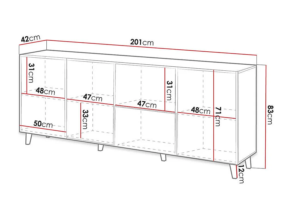 Aparador Remeta 100, Antracita|Negro, 83x201cm, Número de puertas: 442cm