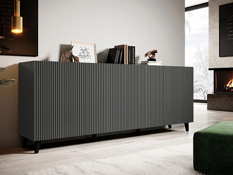 Buffet Remeta 100, Anthracite|Noir, 83x201cm, Le nombre de portes: 442cm, MDF|Stratifié