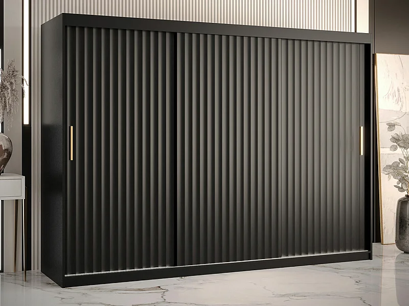 Armario Hartford 336, Negro, 200x250x62cm, Puertas de armario: Correderas