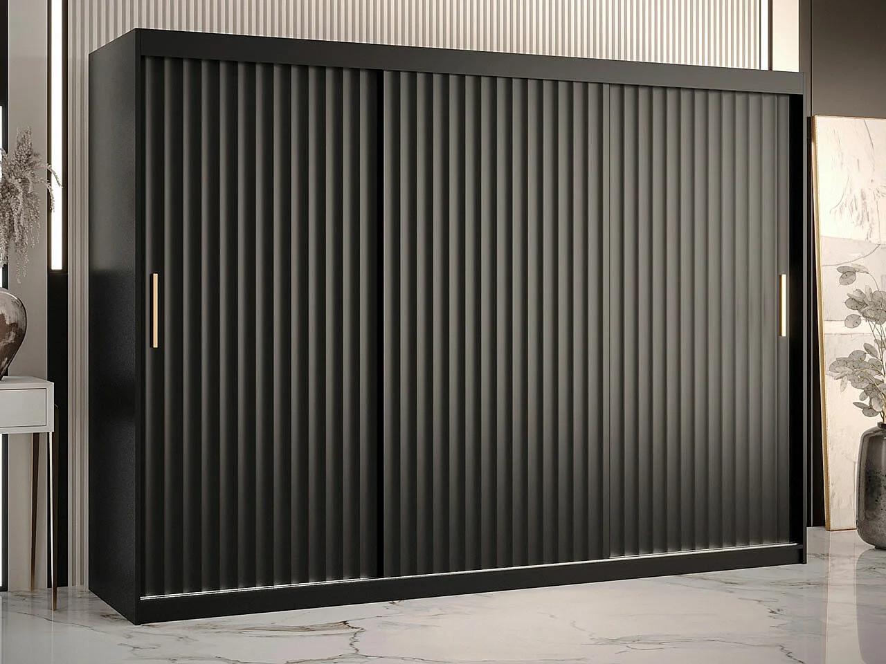 Armario Hartford 336, Negro, 200x250x62cm, Puertas de armario: Correderas