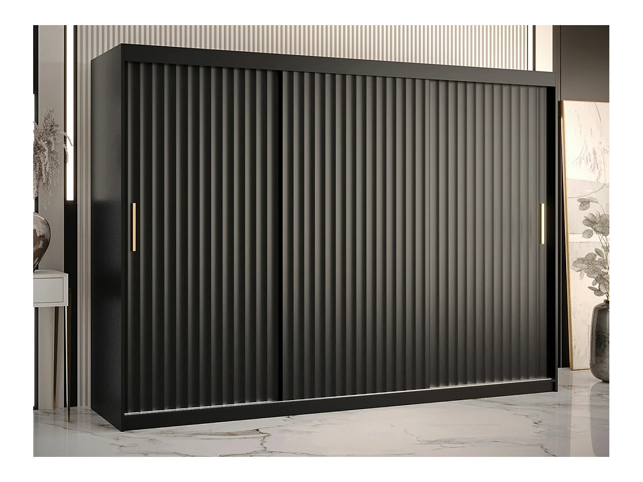 Armoire Hartford 336, Noir, 200x250x62cm, Portes d'armoire: Coulissantes