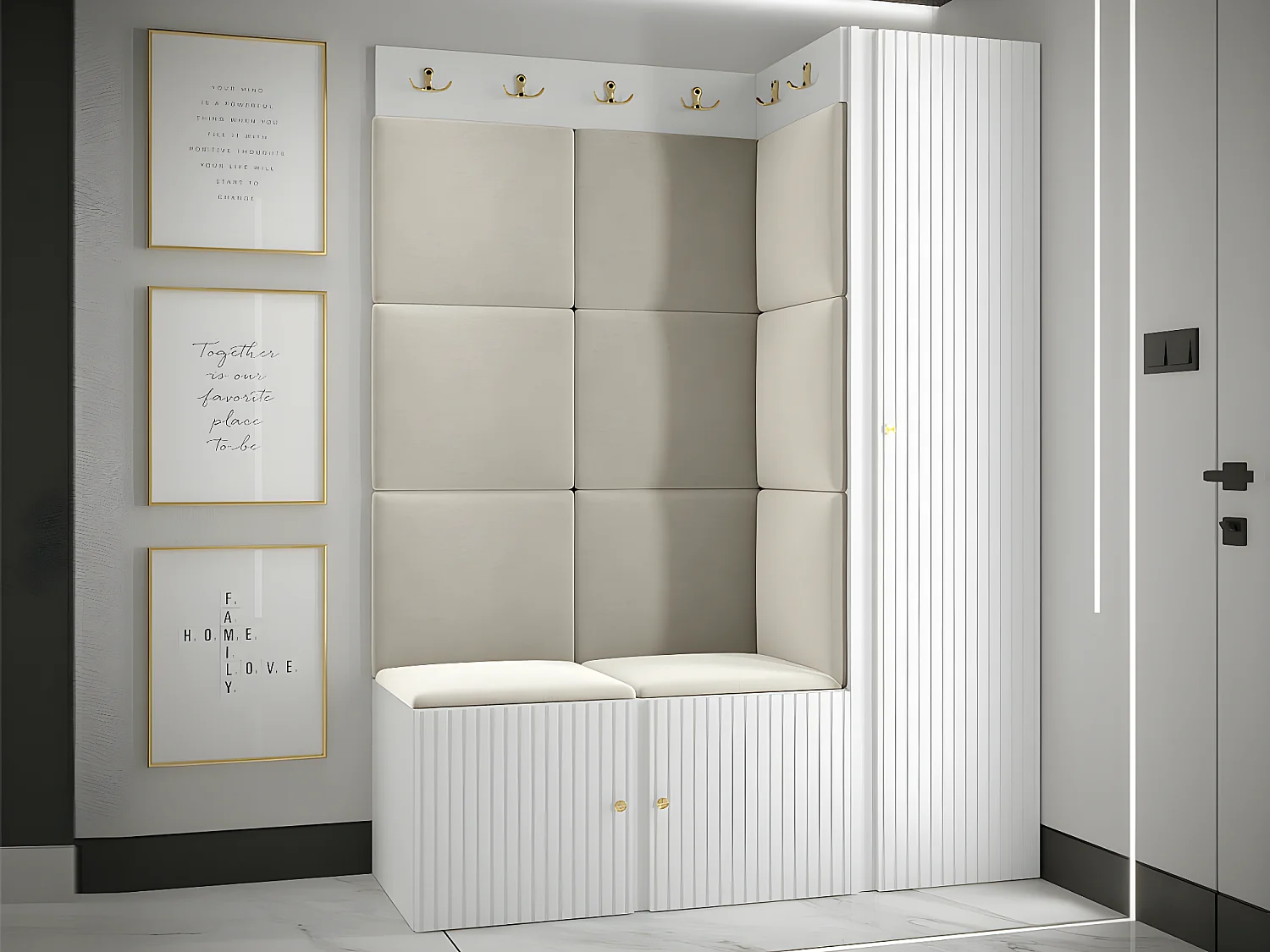 Armoire Hartford 393, Blanc, 186x40x44cm, Portes d'armoire: Avec des charnières