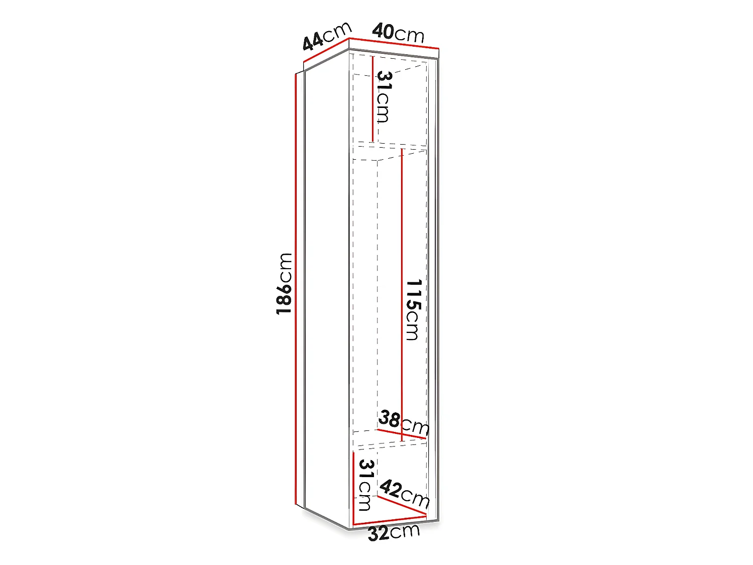 Armoire Hartford 393, Blanc, 186x40x44cm, Portes d'armoire: Avec des charnières