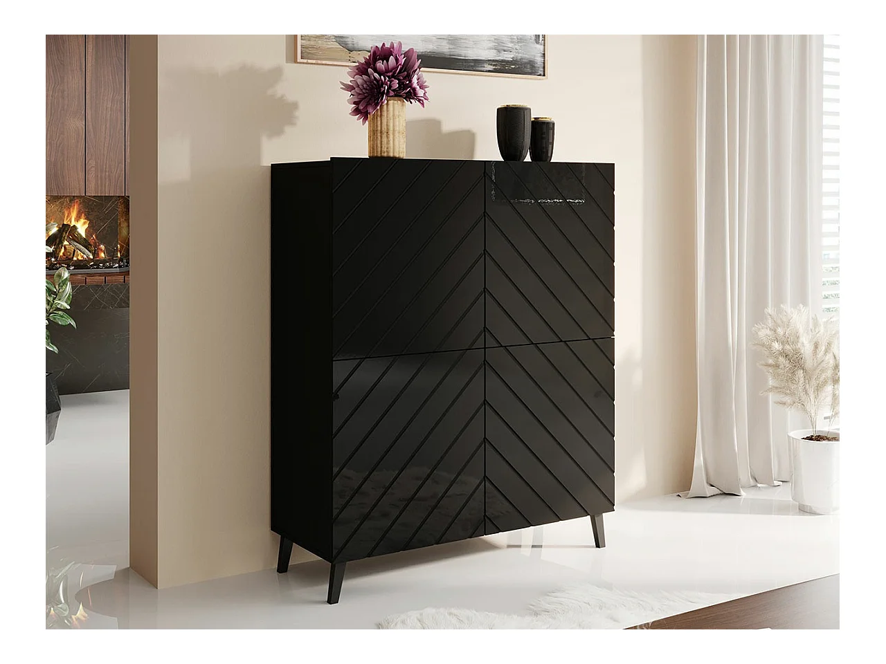 Buffet Charlotte 179, Noir brillant|Noir, 122x101cm, Le nombre de portes: 440cm