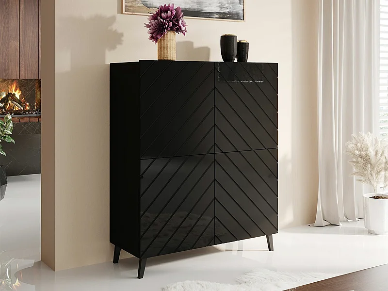 Buffet Charlotte 179, Noir|Noir brillant, 122x101cm, Le nombre de portes: 440cm