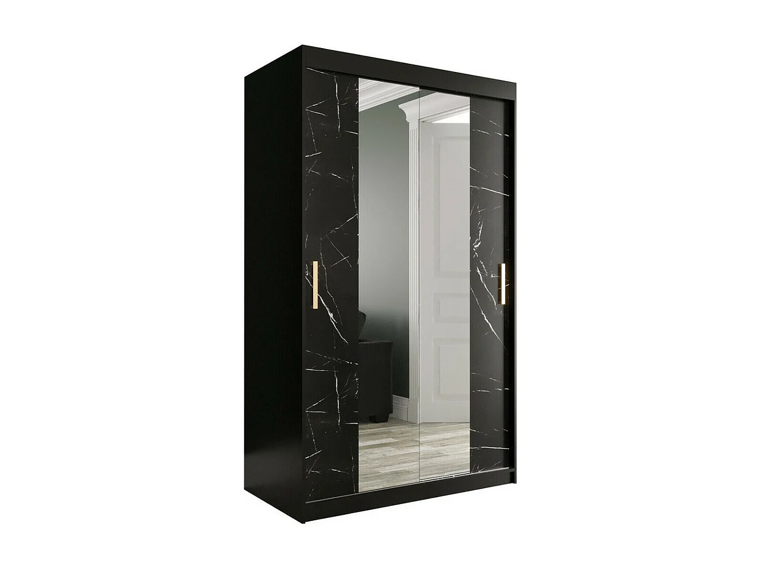 Armadio Hartford 253, Marmo nero|Nero opaco, 200x120x62cm, Porte armadi: Scorrevoli