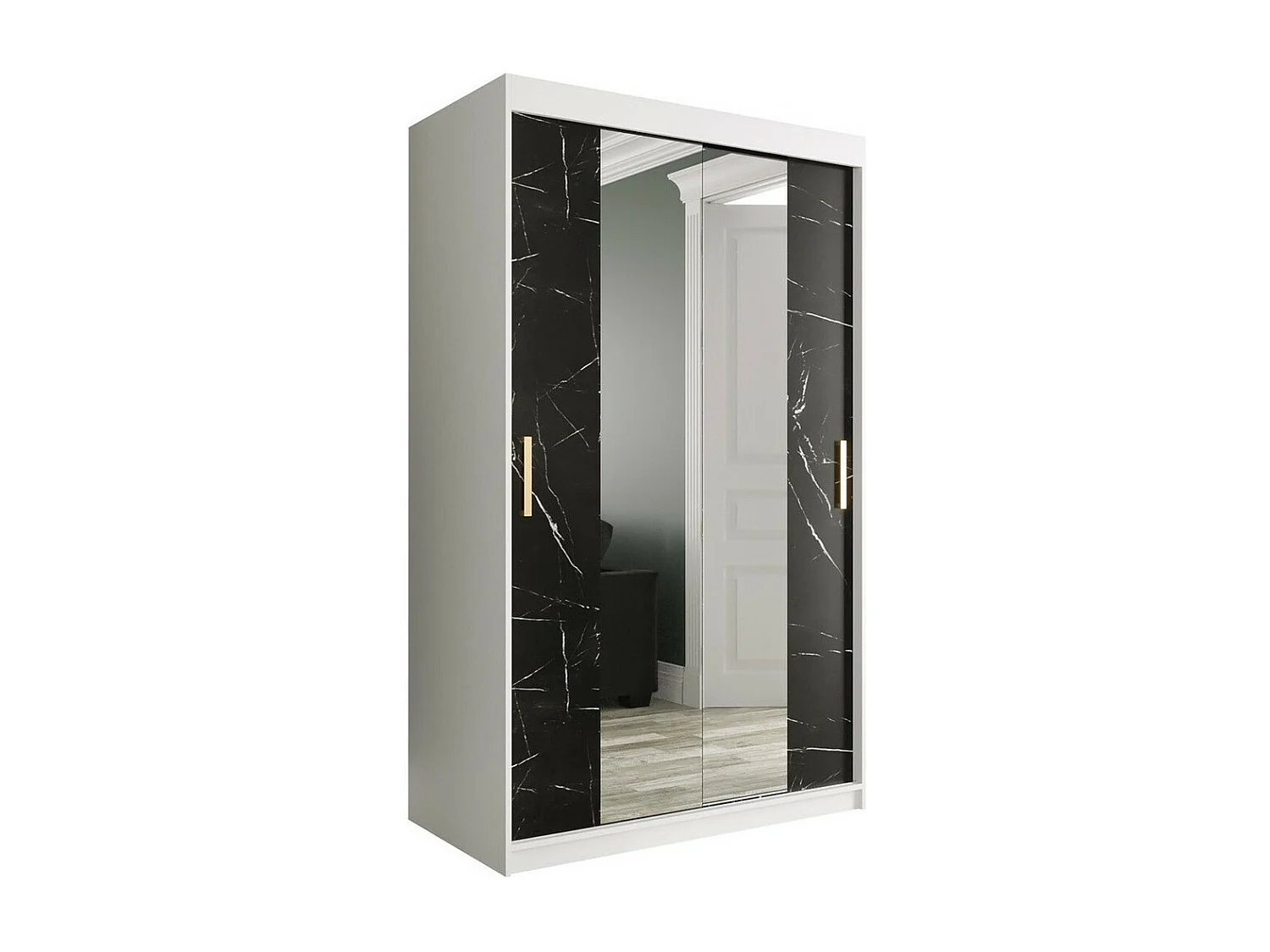 Armadio Hartford 253, Opaca bianco|Marmo nero, 200x120x62cm, Porte armadi: Scorrevoli