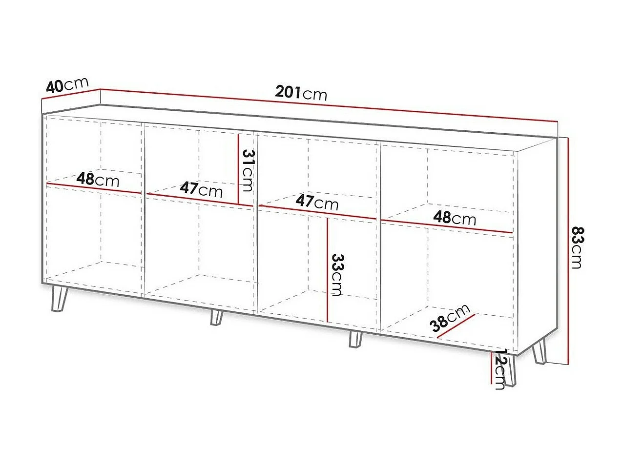 Aparador Levmari 101, Blanco, 83x201cm, Número de puertas: 440cm, MDF|Aglomerado laminado