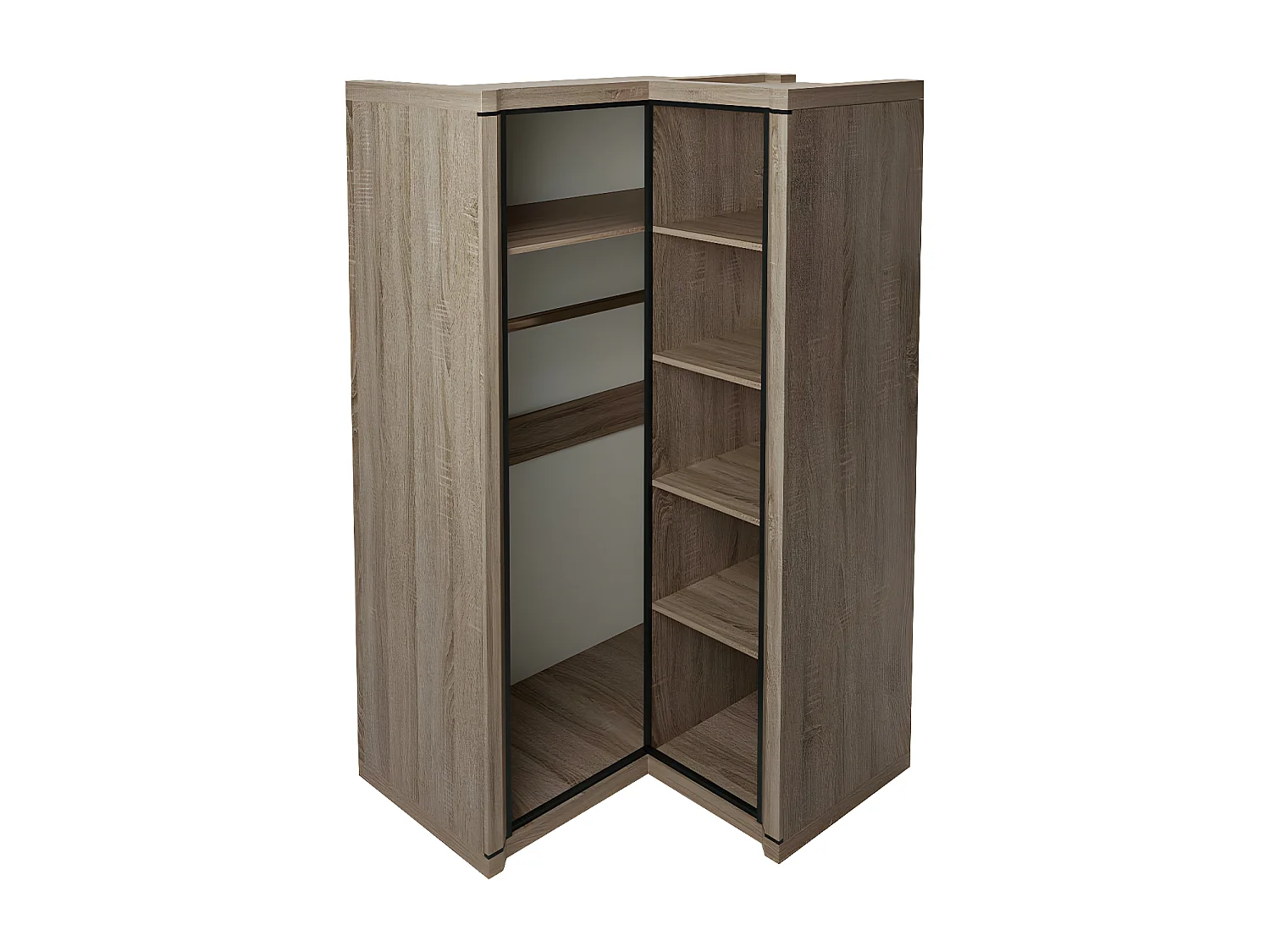 Armario de rincón Lorelie 119, Roble Sonoma, 192x114x100cm, Número de estantes: 5