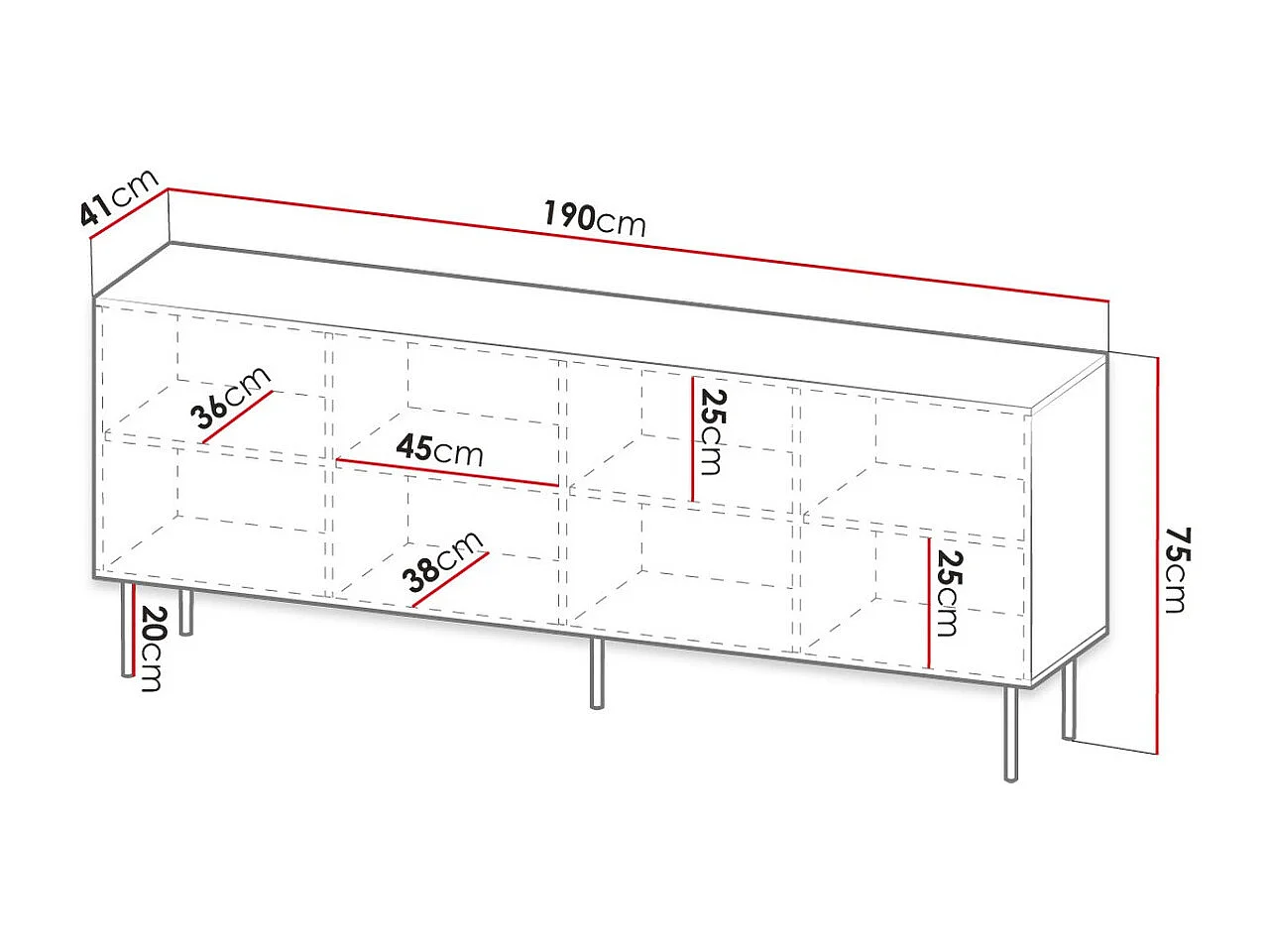 Aparador Lorelbo 101, Dorado|Negro, 75x190cm, Número de puertas: 441cm