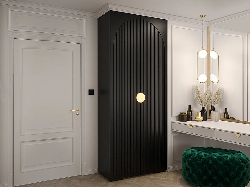 Armario Hartford 405, Dorado|Negro, 237x100x47cm, Puertas de armario: Con bisagras