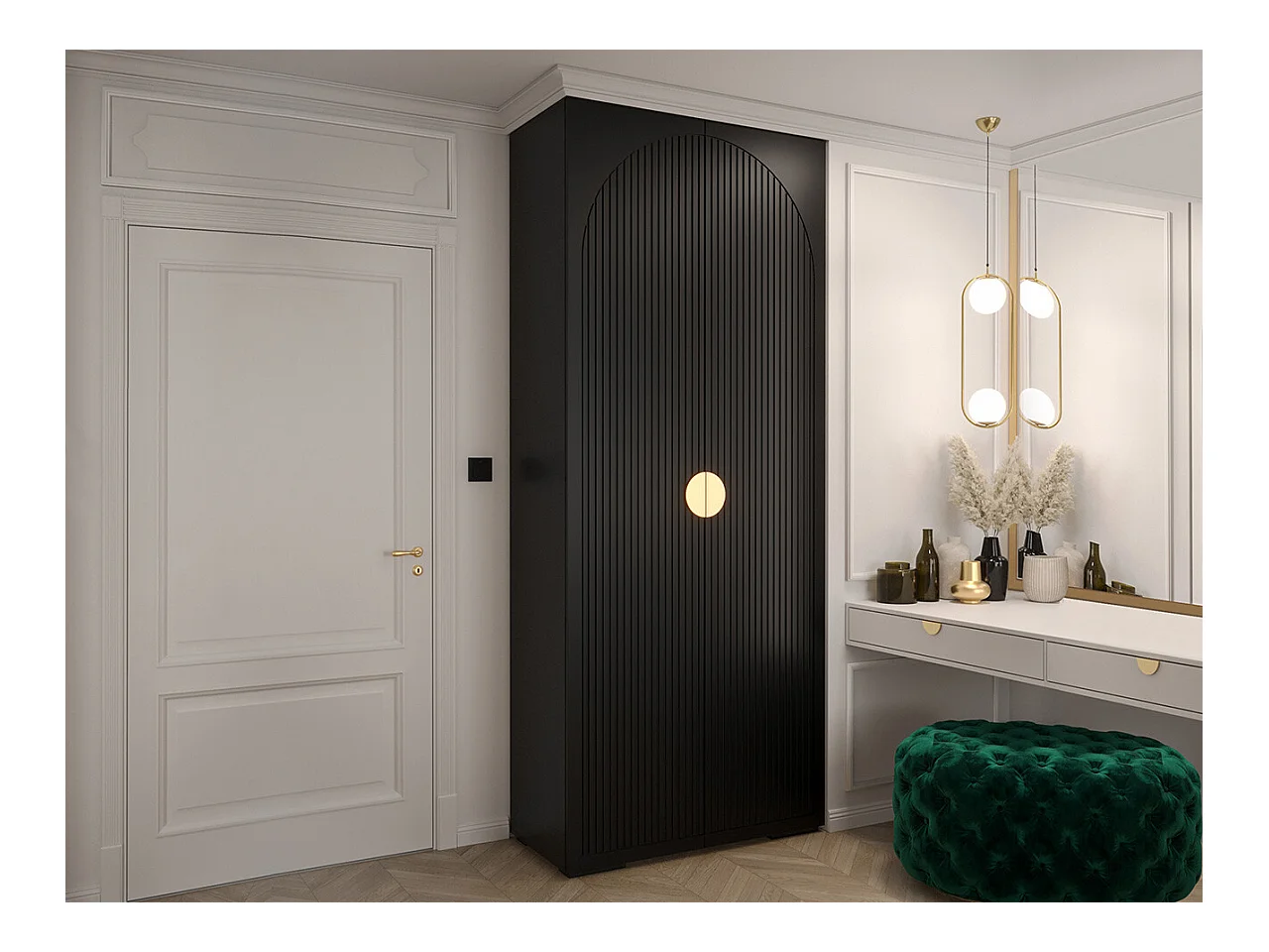 Armario Hartford 405, Dorado|Negro, 237x100x47cm, Puertas de armario: Con bisagras