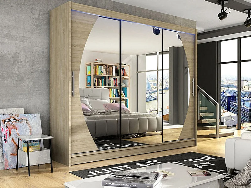 Armoire Closico 130, Sonoma chêne, 215x250x58cm, Portes d'armoire: Coulissantes