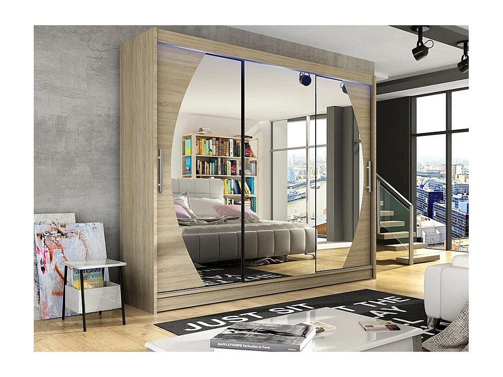 Armoire Closico 130, Sonoma chêne, 215x250x58cm, Portes d'armoire: Coulissantes