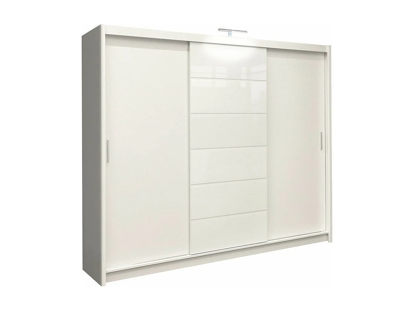 Armadio Honolulu 132, Bianco|Bianco lucido, 215x250x61cm, Porte armadi: Scorrevoli