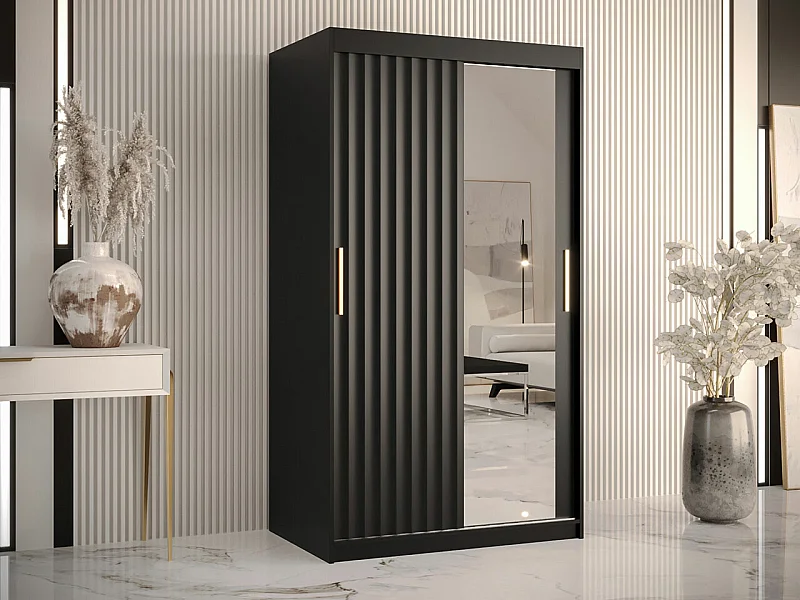 Armario Hartford 337, Negro, 200x100x62cm, Puertas de armario: Correderas