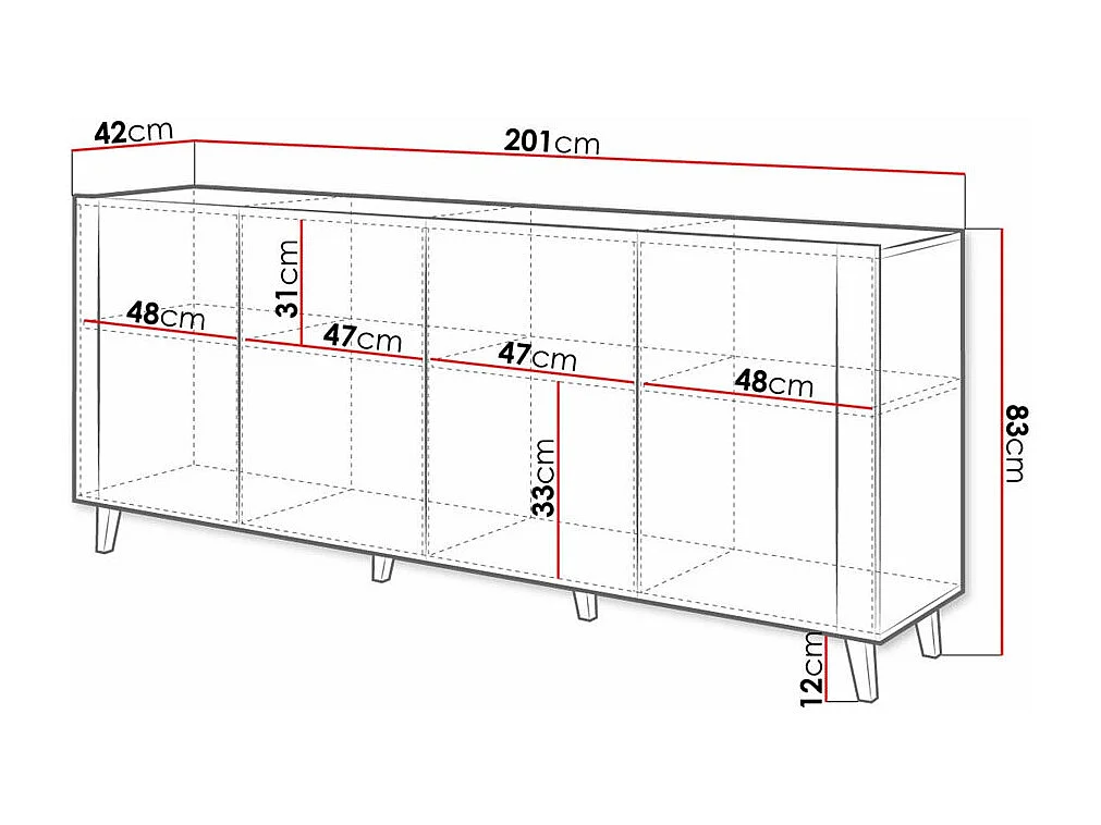 Buffet Charlotte 183, Blanc|Craft chêne, 83x201cm, Le nombre de portes: 442cm