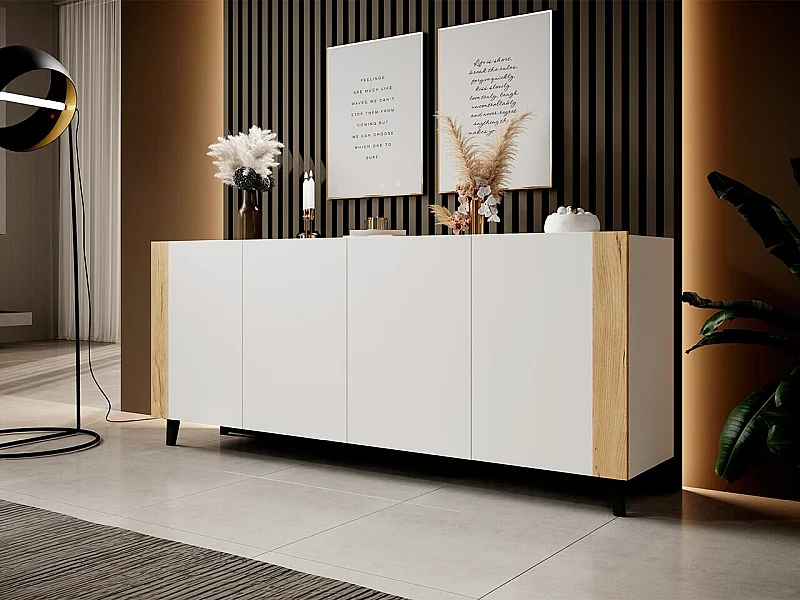 Buffet Charlotte 183, Craft chêne|Blanc, 83x201cm, Le nombre de portes: 442cm
