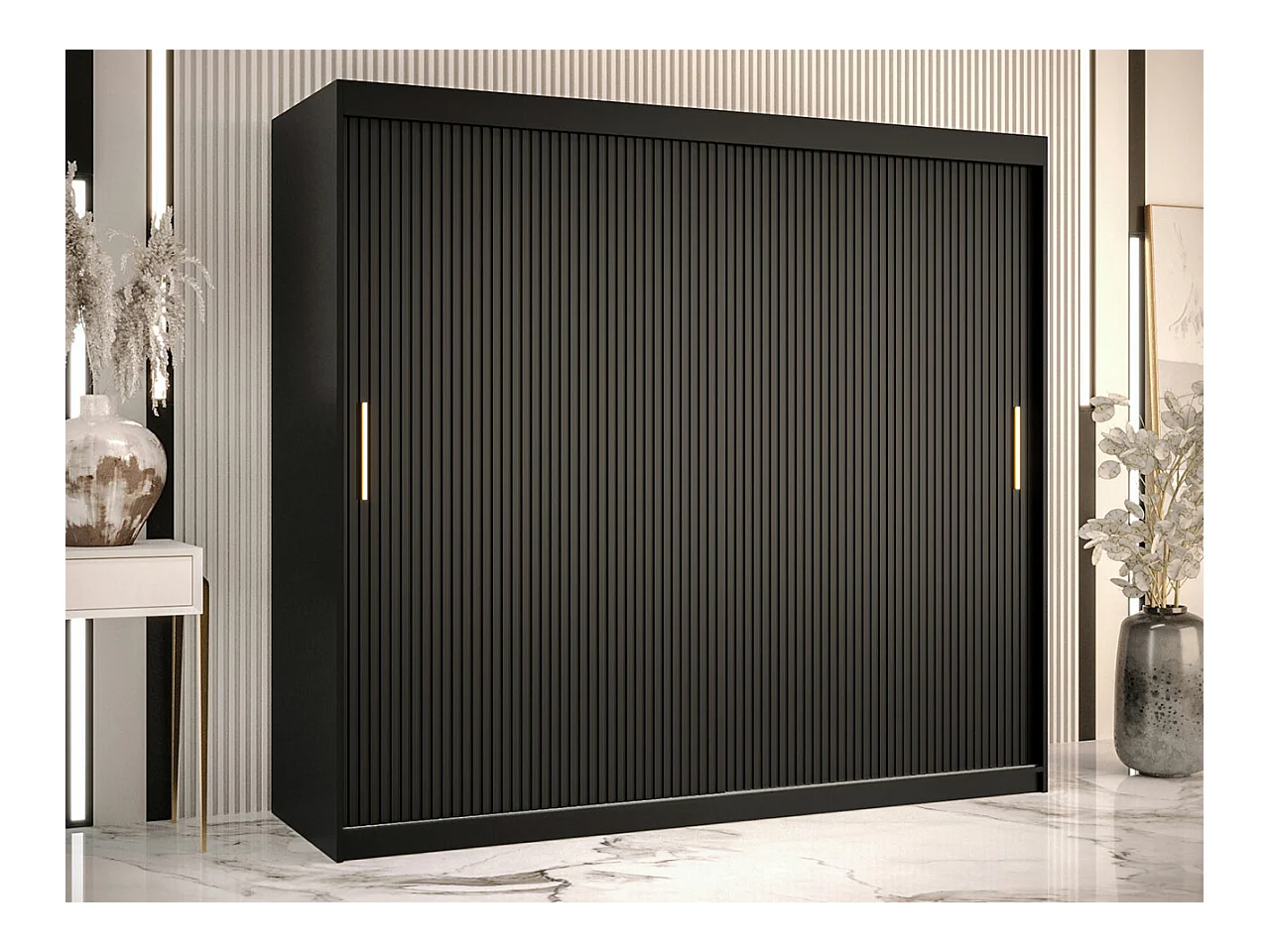 Armoire Hartford 400, Noir, 200x200x62cm, Portes d'armoire: Coulissantes