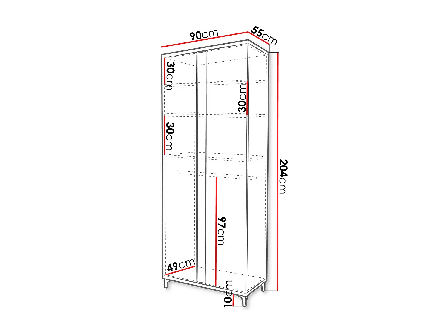 Armoire Livseri 114, Blanc brillant|Blanc|Clair bois, 200x90x55cm, Nombre d'étagères: 3