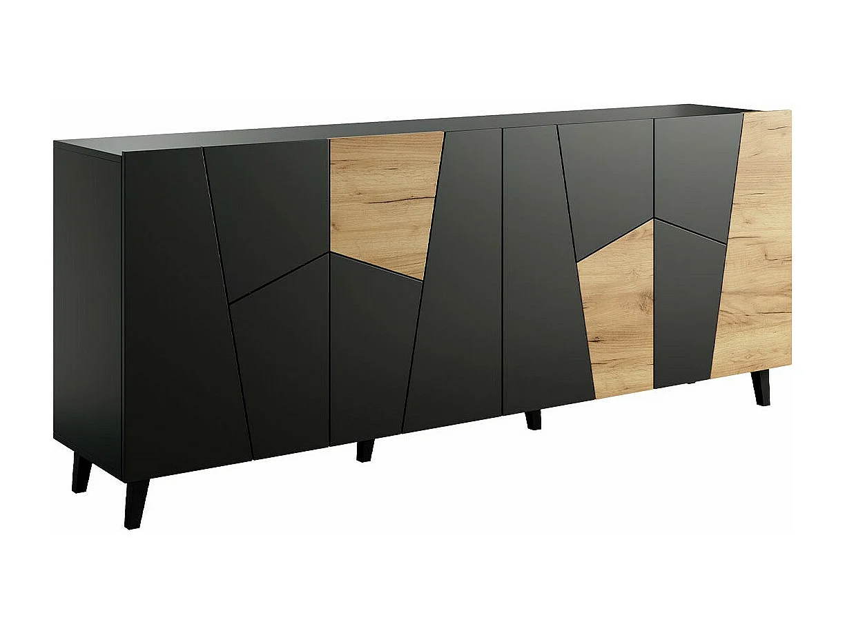 Buffet Charlotte 180, Noir|Craft chêne, 83x201cm, Le nombre de portes: 442cm