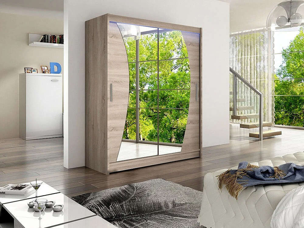 Armario Closico 110, Trufa roble, 200x150x58cm, Puertas de armario: Correderas