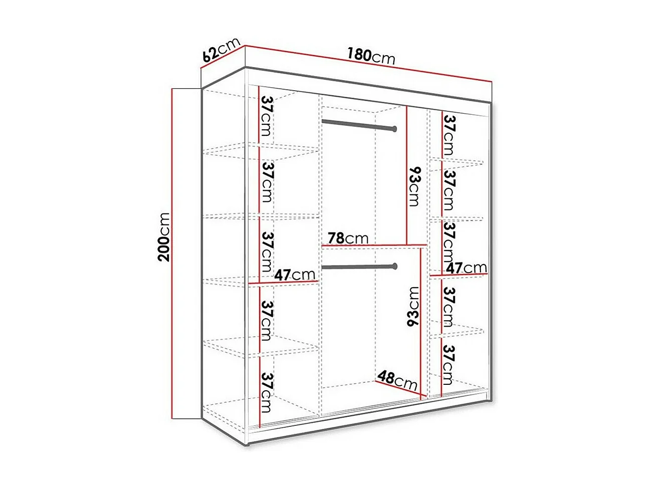 Armario Hartford 249, Mármol negro|Negro mate, 200x180x62cm, Número de estantes: 9