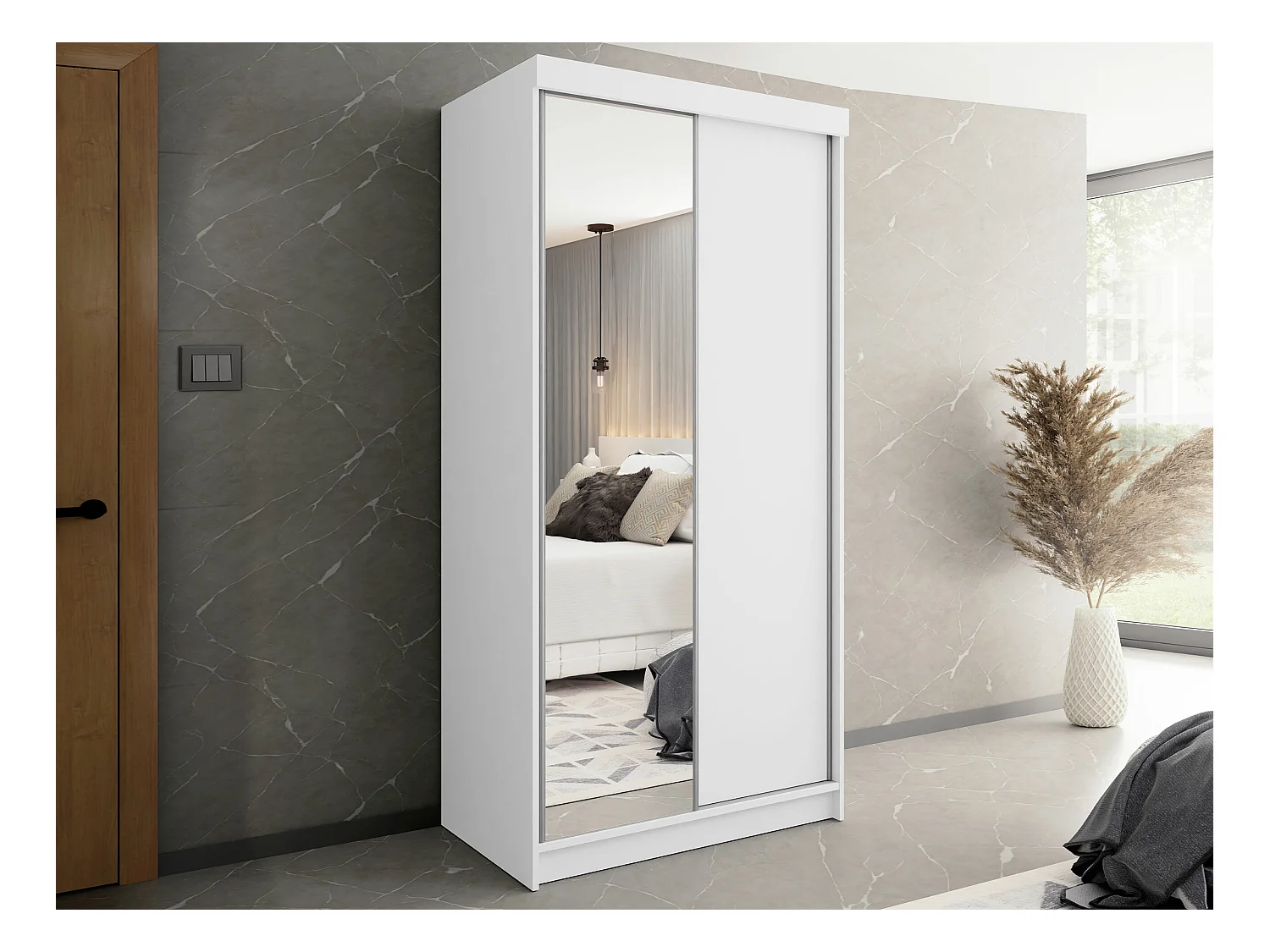 Armario Dover 103, Blanco, 200x100x62cm, Puertas de armario: Correderas