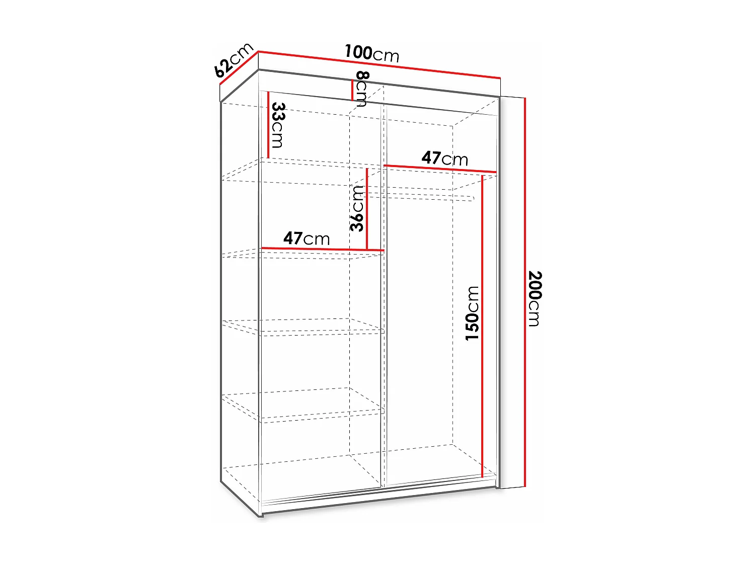 Armario Dover 103, Blanco, 200x100x62cm, Puertas de armario: Correderas
