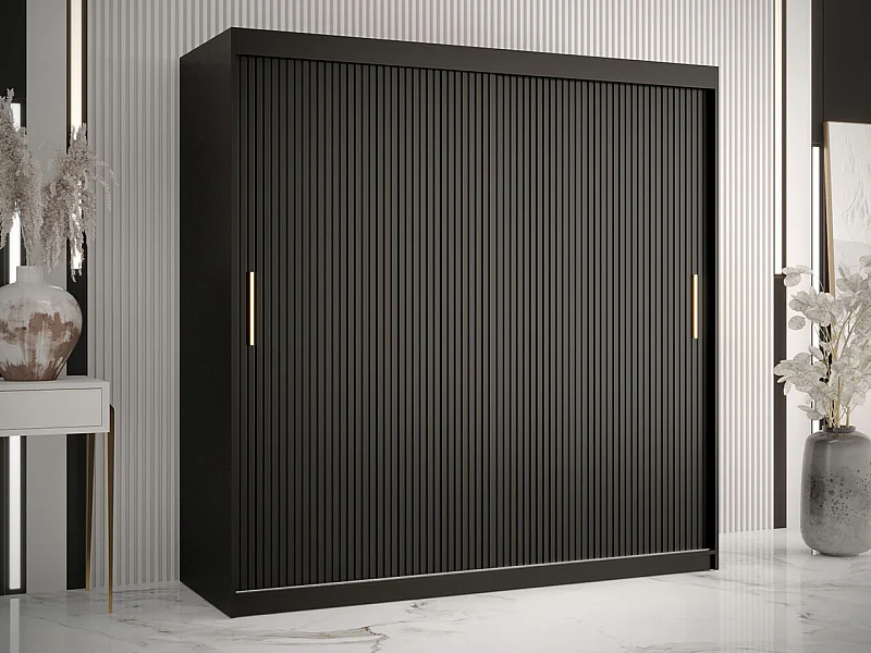 Armario Elblaru 126, Negro, 200x180x62cm, Puertas de armario: Correderas