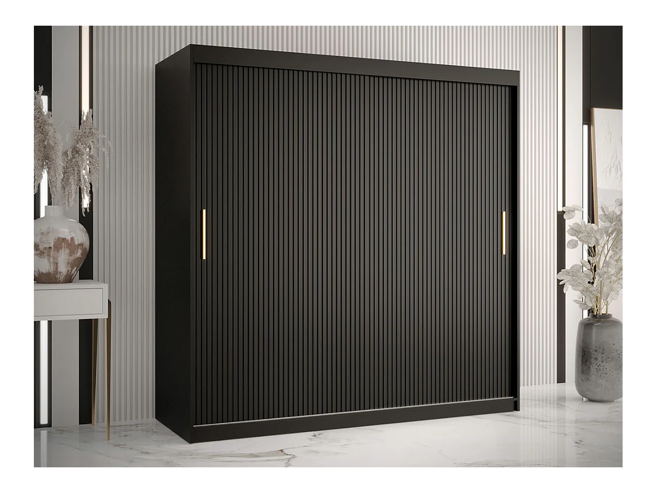 Armoire Elblaru 126, Noir, 200x180x62cm, Portes d'armoire: Coulissantes