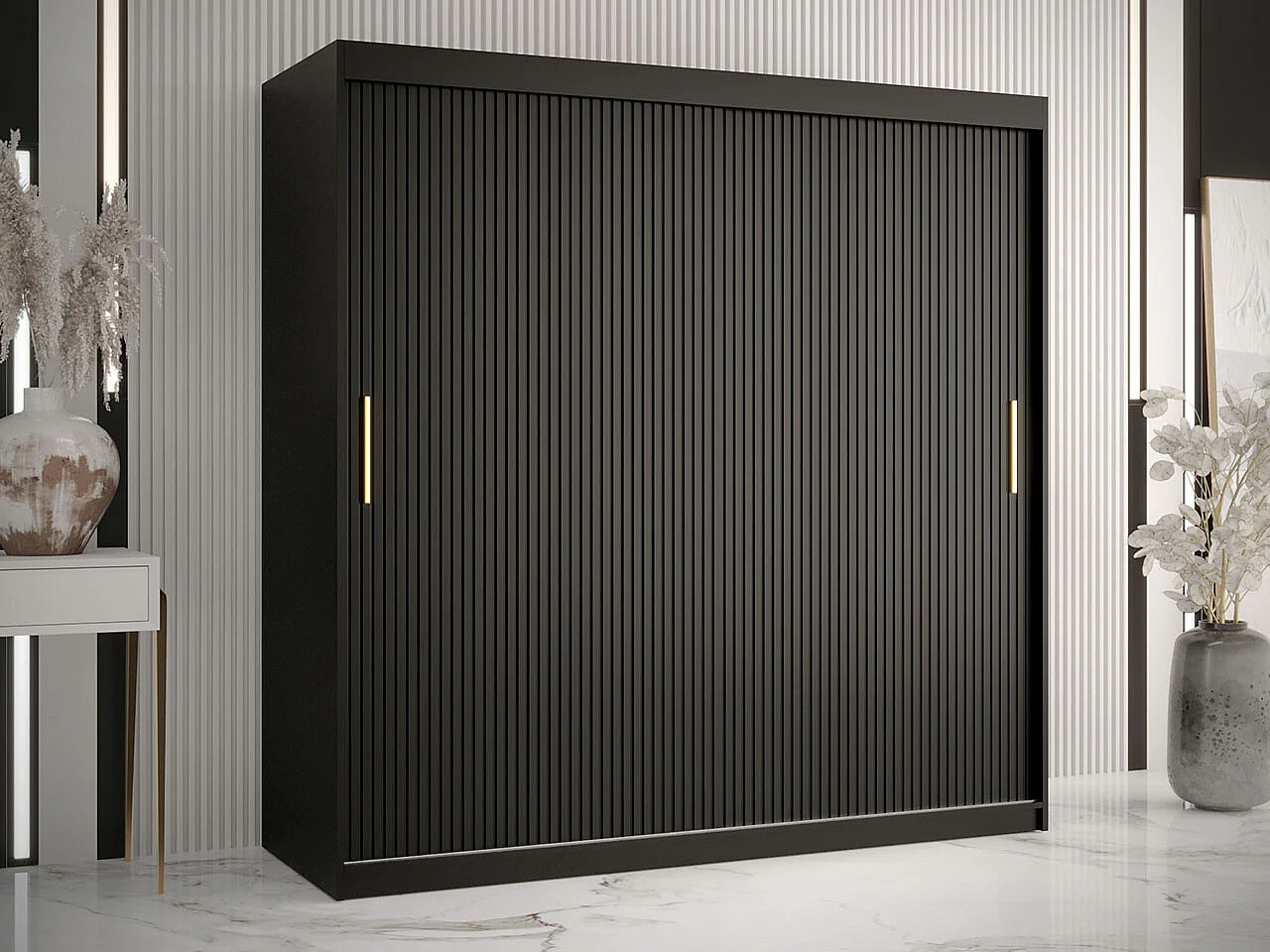 Armoire Elblaru 126, Noir, 200x180x62cm, Portes d'armoire: Coulissantes