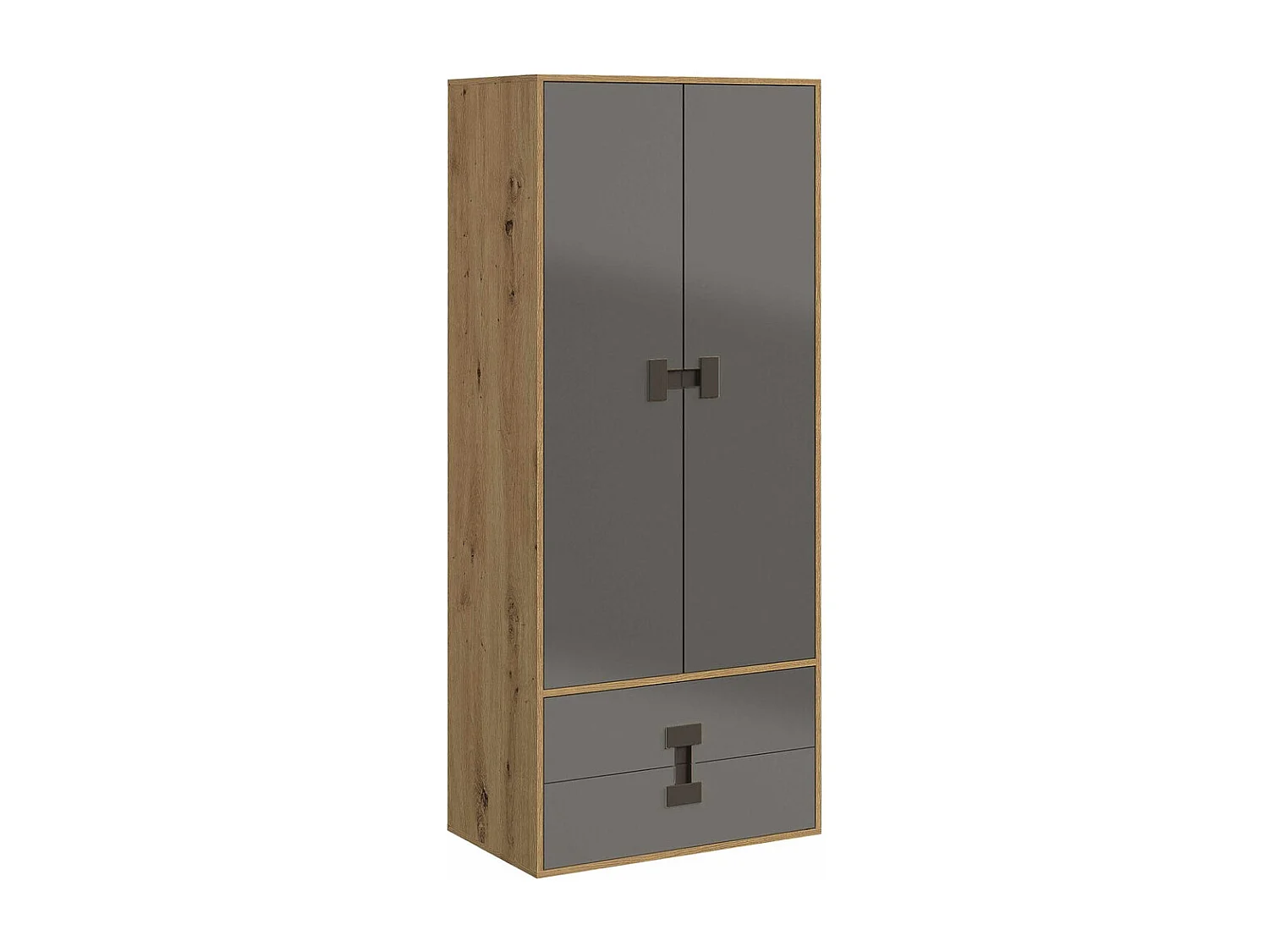 Armario Florevi 113, Gris brillante|Roble Artisan, 191x80x50cm, Número de estantes: 3