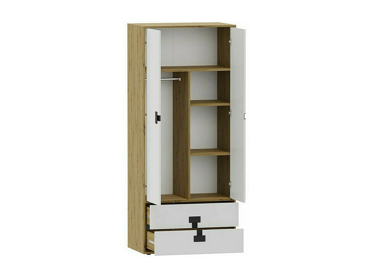 Armario Florevi 113, Gris brillante|Roble Artisan, 191x80x50cm, Número de estantes: 3