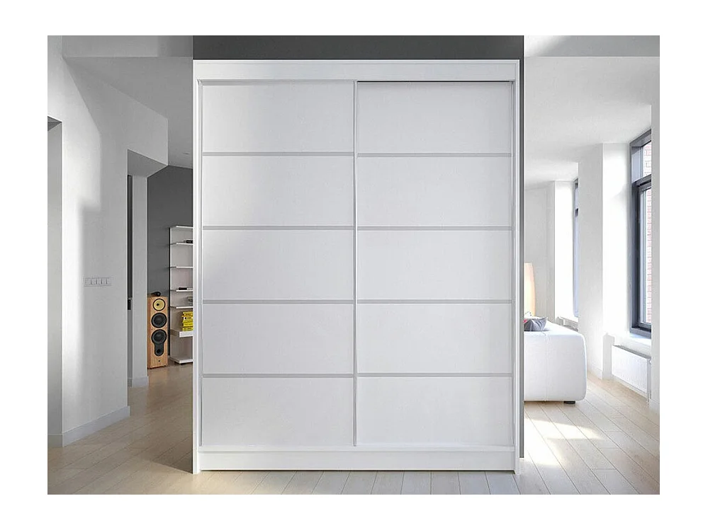 Armoire Closico 145, Blanc, 200x150x58cm, Portes d'armoire: Coulissantes