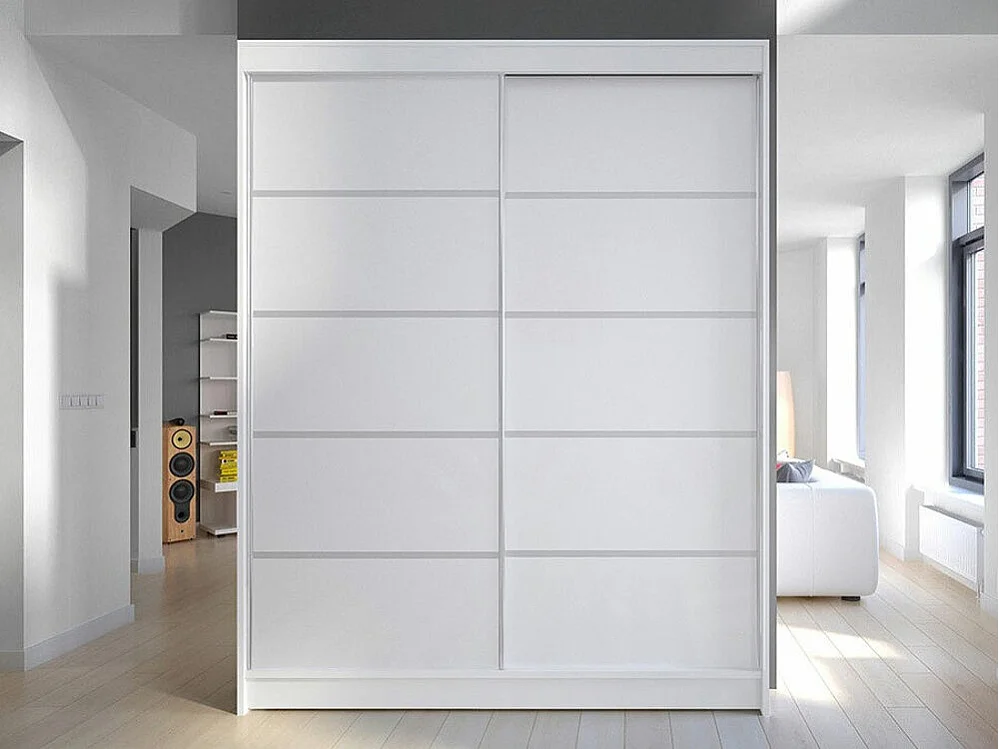 Armoire Closico 145, Blanc, 200x150x58cm, Portes d'armoire: Coulissantes