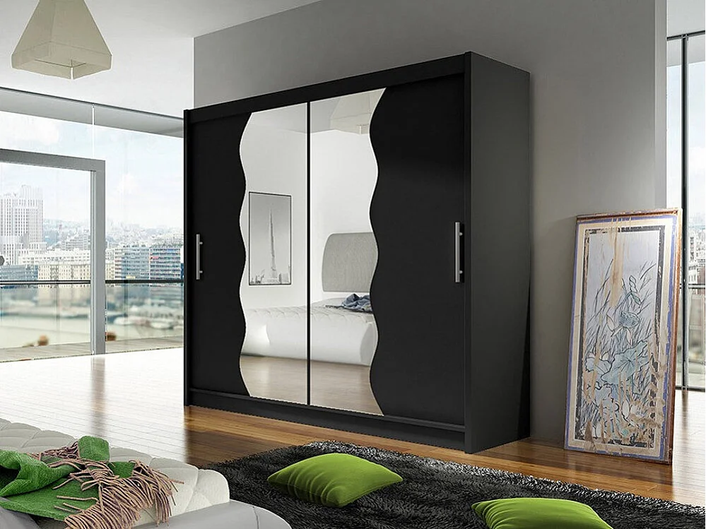 Armario Closico 125, Negro, 215x180x57cm, Puertas de armario: Correderas