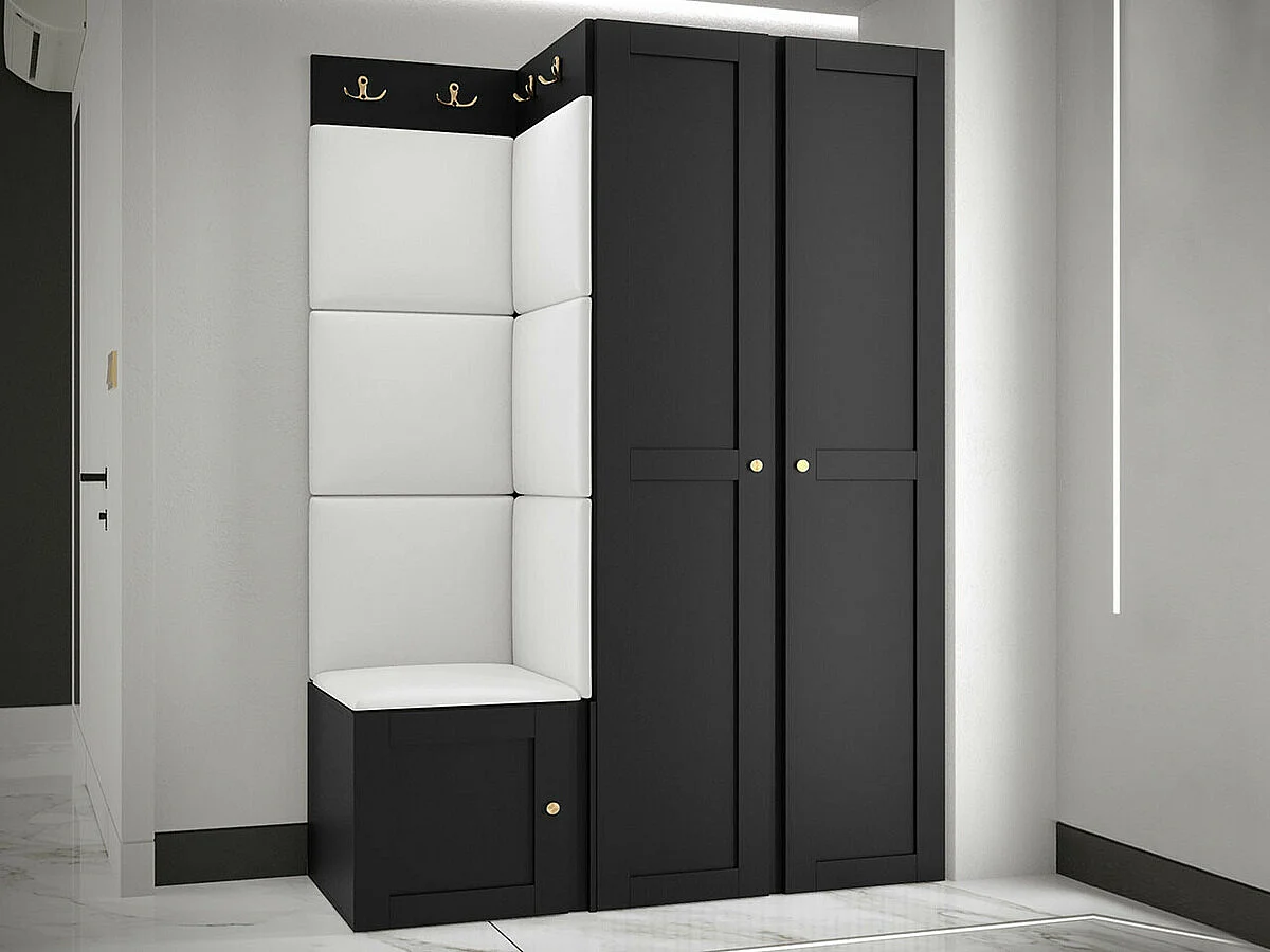 Armoire Hartford 394, Noir, 186x74x44cm, Portes d'armoire: Avec des charnières