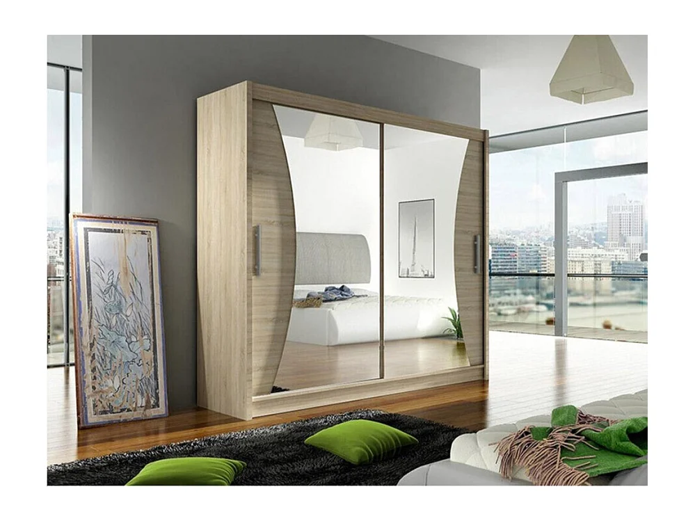 Armoire Closico 124, Sonoma chêne, 215x180x57cm, Portes d'armoire: Coulissantes