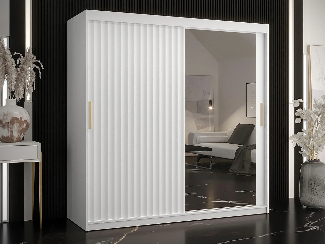 Armoire Hartford 338, Blanc, 200x180x62cm, Portes d'armoire: Coulissantes