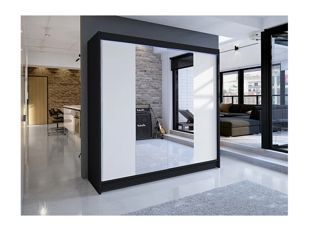 Armario Closico 138, Blanco|Negro, 215x180x58cm, Puertas de armario: Correderas