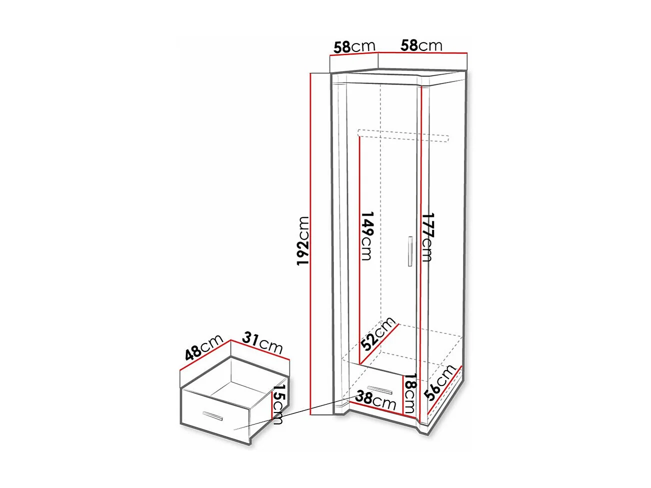 Armoire Lorelie 117, Truffe chêne, 192x58x58cm, Portes d'armoire: Avec des charnières