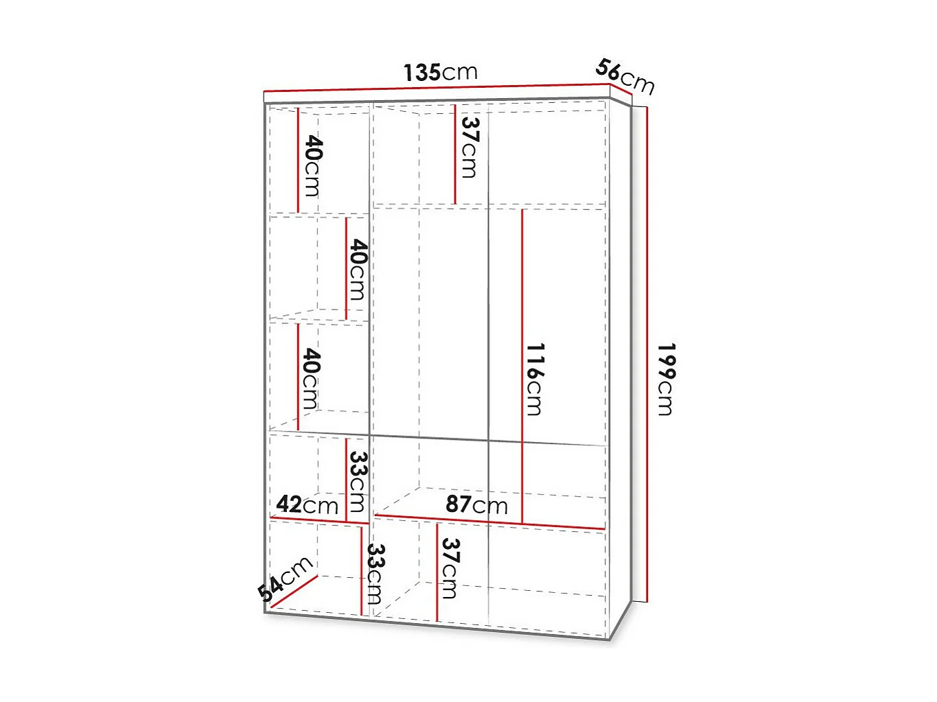 Armario Levmari 114, Blanco, 199x135x56cm, Puertas de armario: Con bisagras