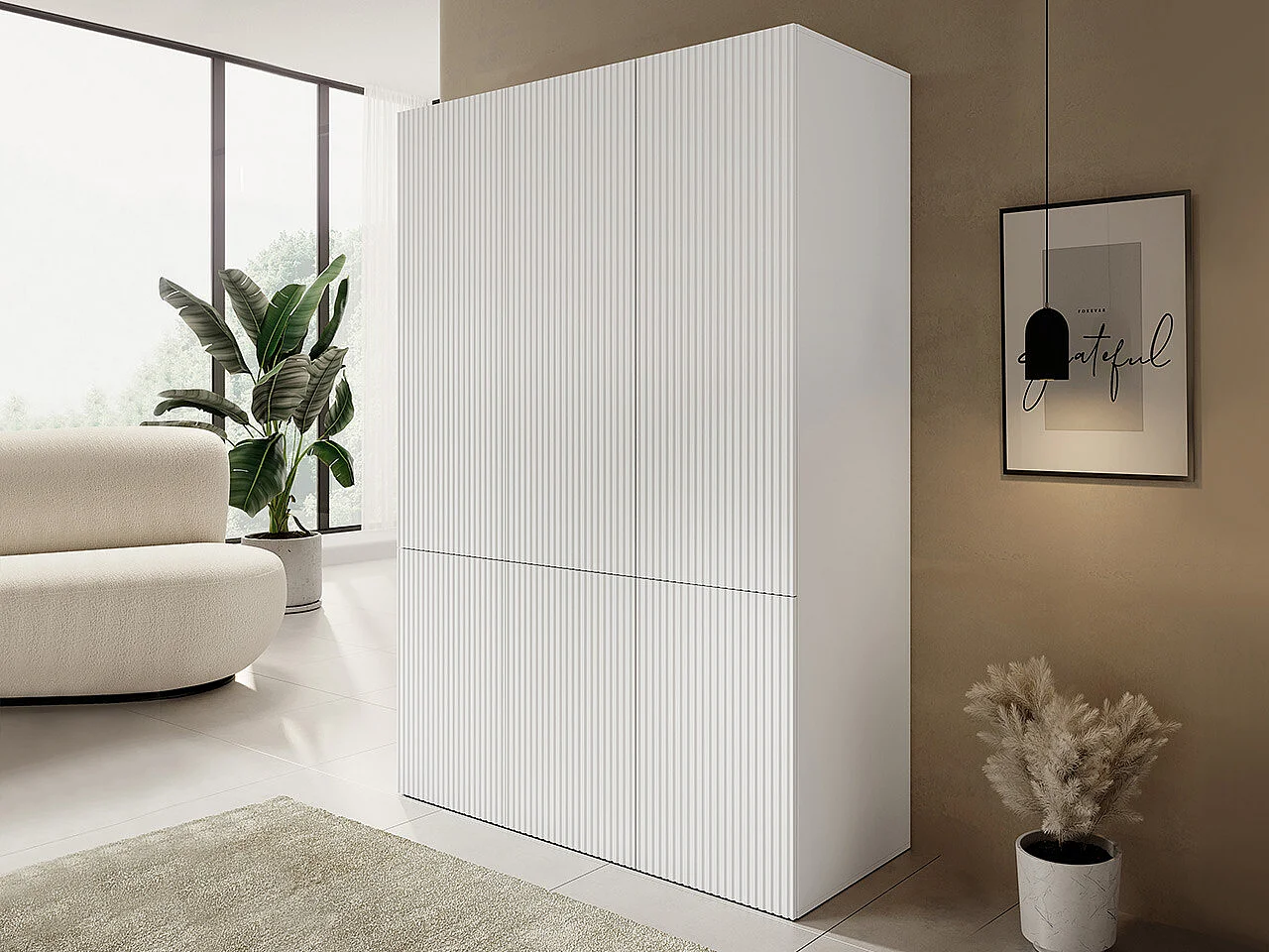 Armoire Levmari 114, Blanc, 199x135x56cm, Portes d'armoire: Avec des charnières