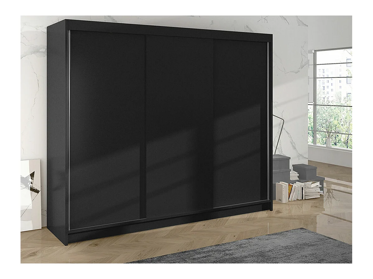 Armoire Closico 159, Noir, 215x200x58cm, Portes d'armoire: Coulissantes