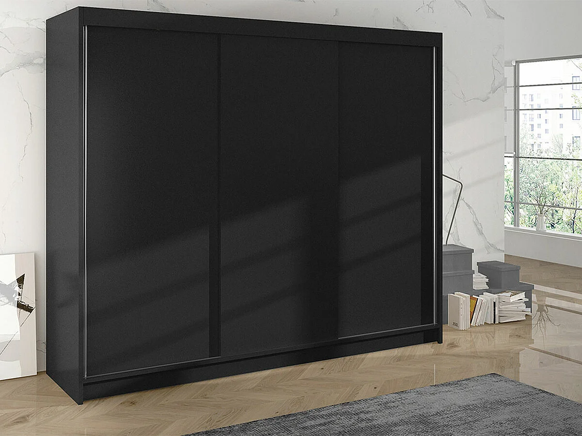 Armoire Closico 159, Noir, 215x200x58cm, Portes d'armoire: Coulissantes