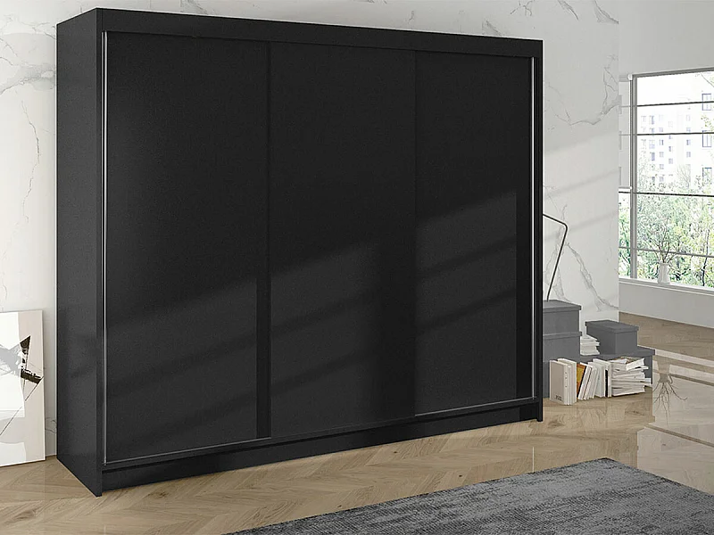 Armoire Closico 159, Noir, 215x200x58cm, Portes d'armoire: Coulissantes