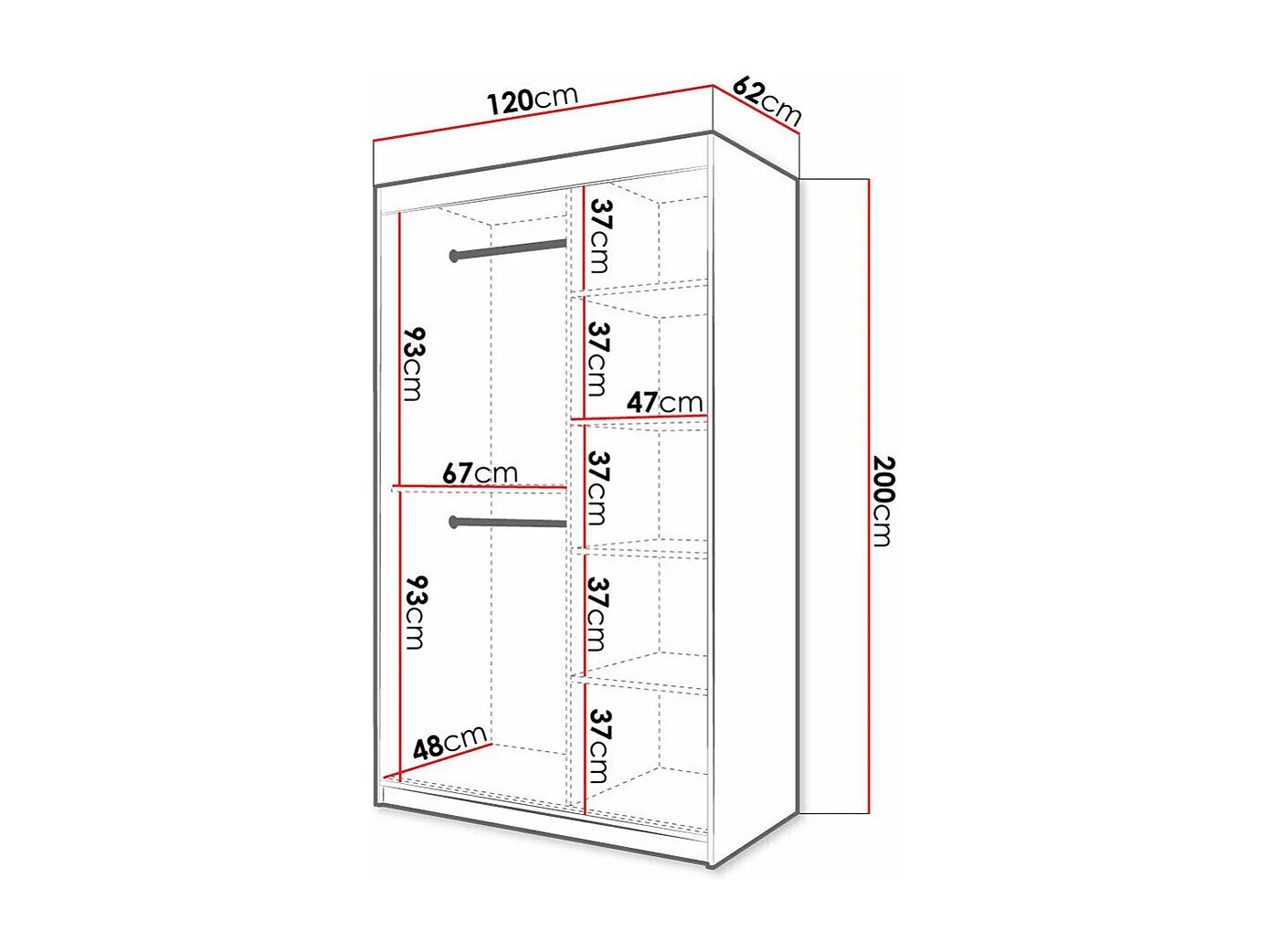 Armario Hartford 401, Blanco, 200x120x62cm, Puertas de armario: Correderas