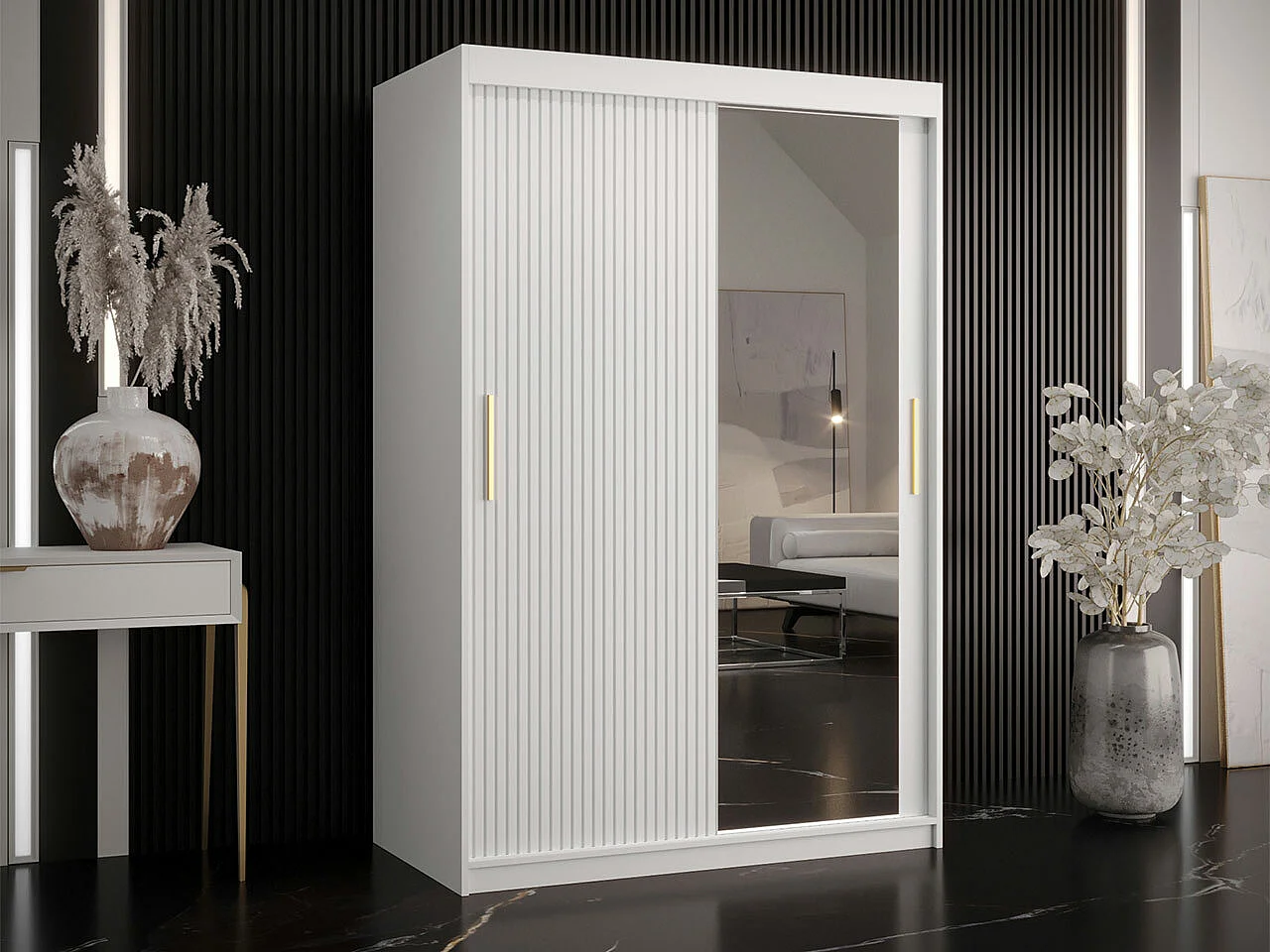 Armoire Hartford 401, Blanc, 200x120x62cm, Portes d'armoire: Coulissantes